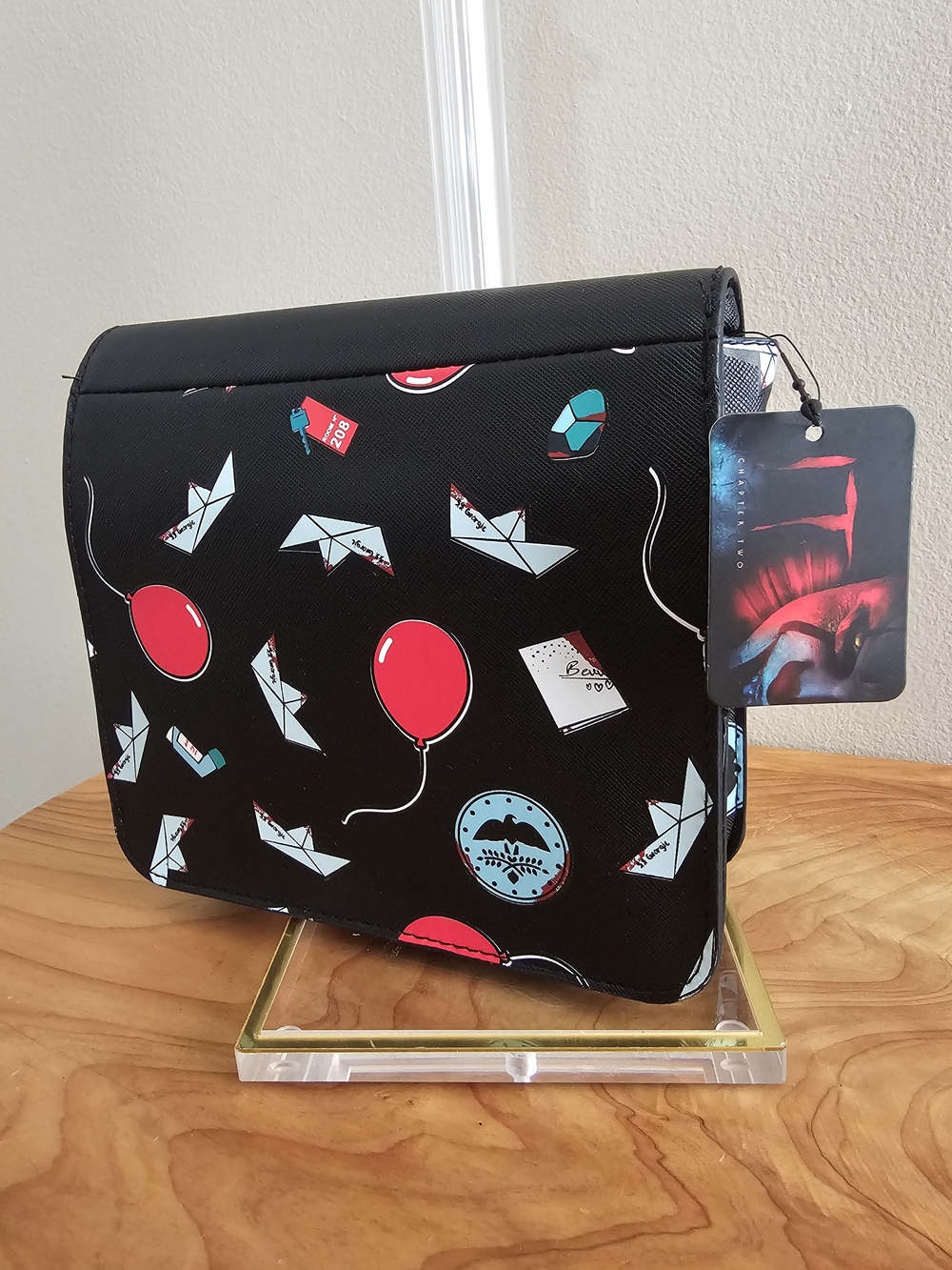 Bioworld Black IT Themed Crossbody Bag with Red Balloon Accent - Picture 3 of 7